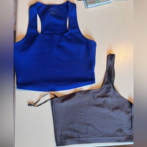2 Adidas Charcoal and Royal Blue Crop Tops